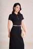 FDP73819 - Đầm dạo phố vải cotton dáng suông cổ bẻ phối khuy đá tạo kiểu khoá thân sau - PANTIO