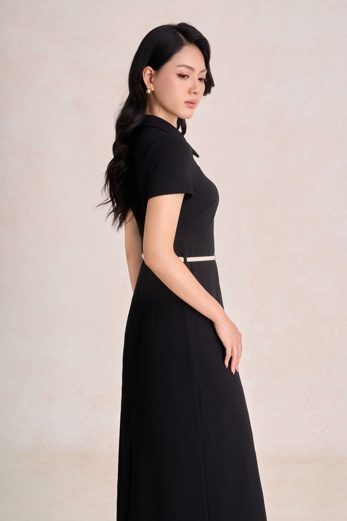 FDP73819 - Đầm dạo phố vải cotton dáng suông cổ bẻ phối khuy đá tạo kiểu khoá thân sau - PANTIO