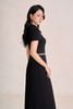 FDP73819 - Đầm dạo phố vải cotton dáng suông cổ bẻ phối khuy đá tạo kiểu khoá thân sau - PANTIO