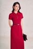 FDP73819 - Đầm dạo phố vải cotton dáng suông cổ bẻ phối khuy đá tạo kiểu khoá thân sau - PANTIO