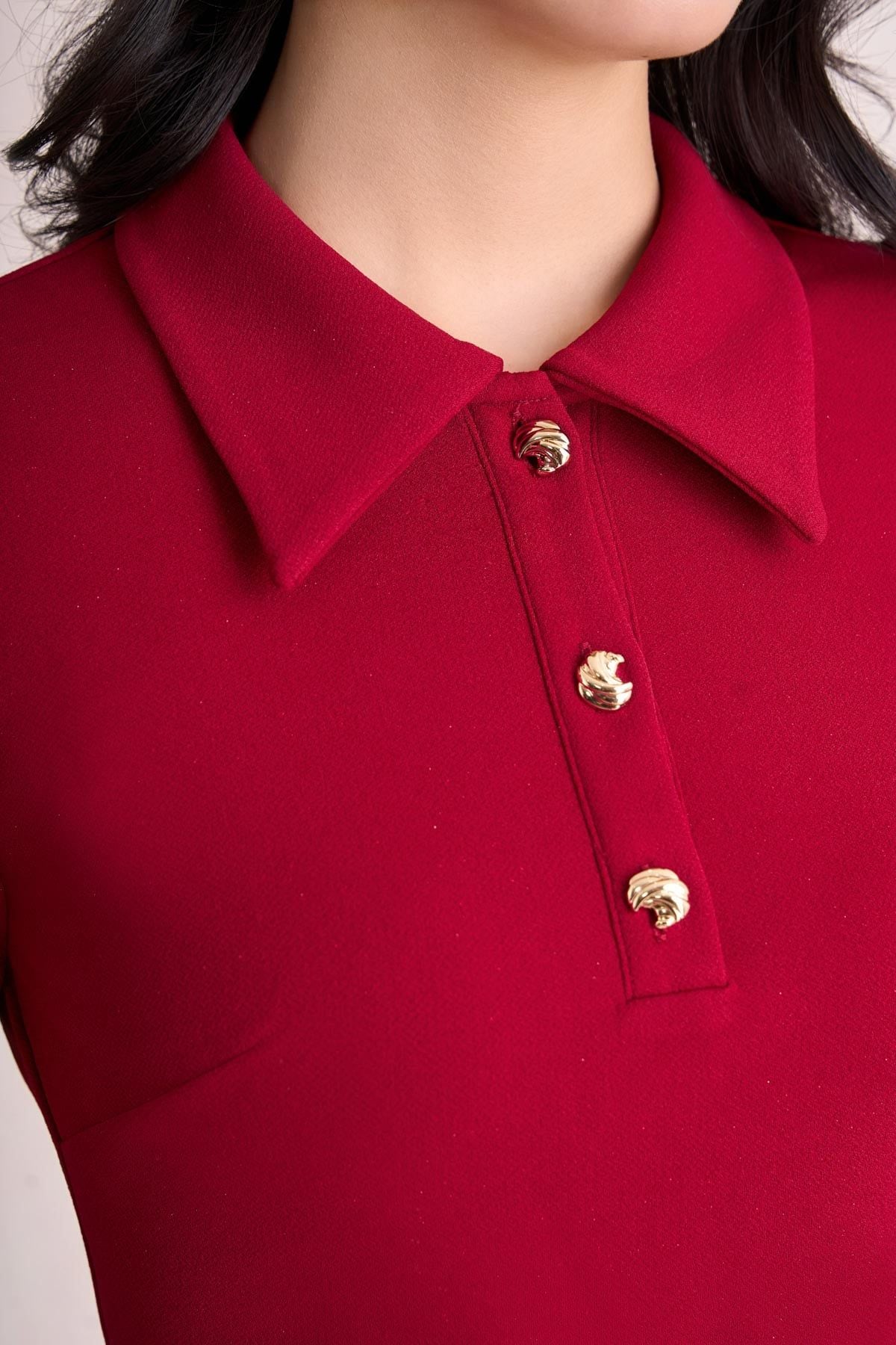 FDP73819 - Đầm dạo phố vải cotton dáng suông cổ bẻ phối khuy đá tạo kiểu khoá thân sau - PANTIO