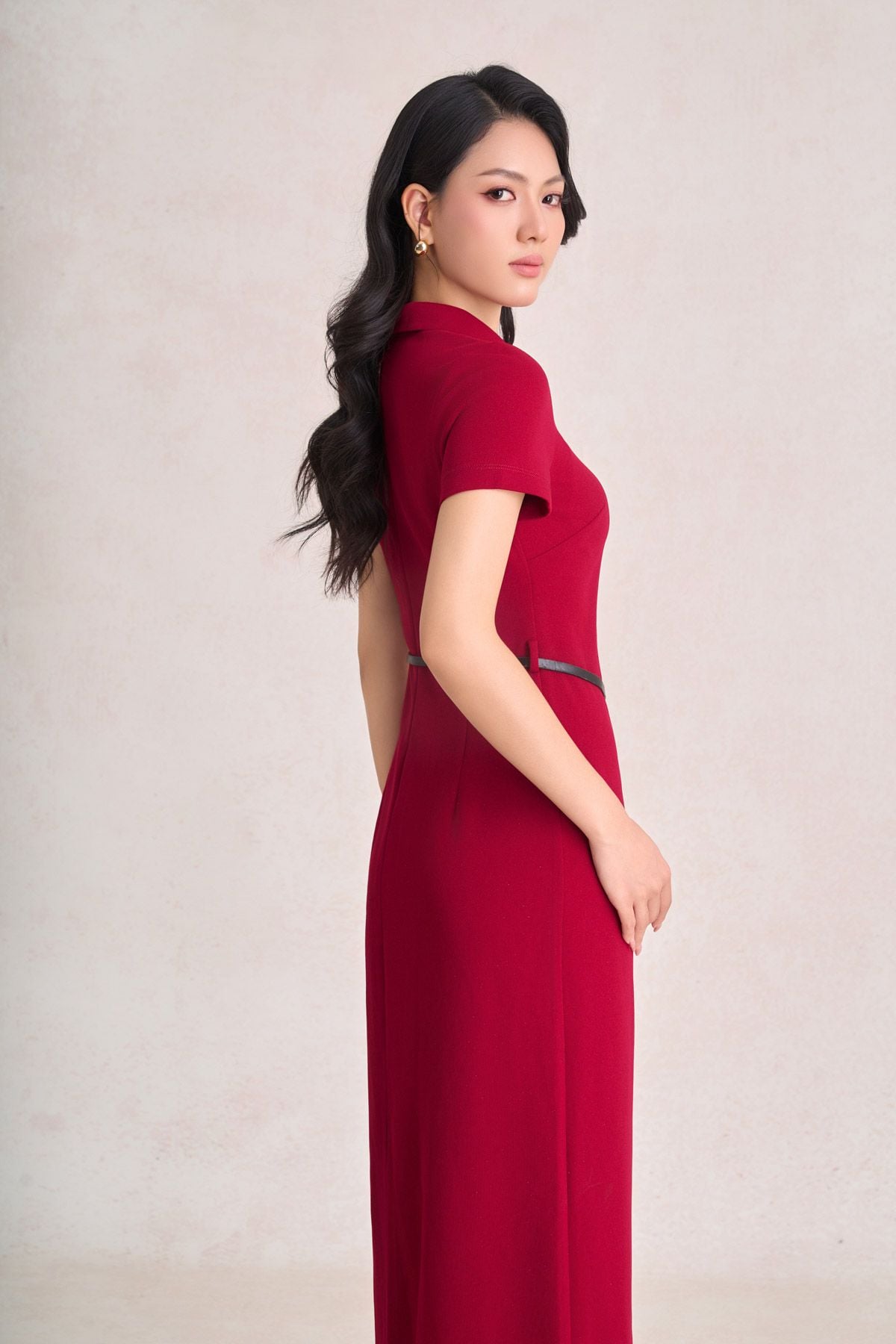 FDP73819 - Đầm dạo phố vải cotton dáng suông cổ bẻ phối khuy đá tạo kiểu khoá thân sau - PANTIO