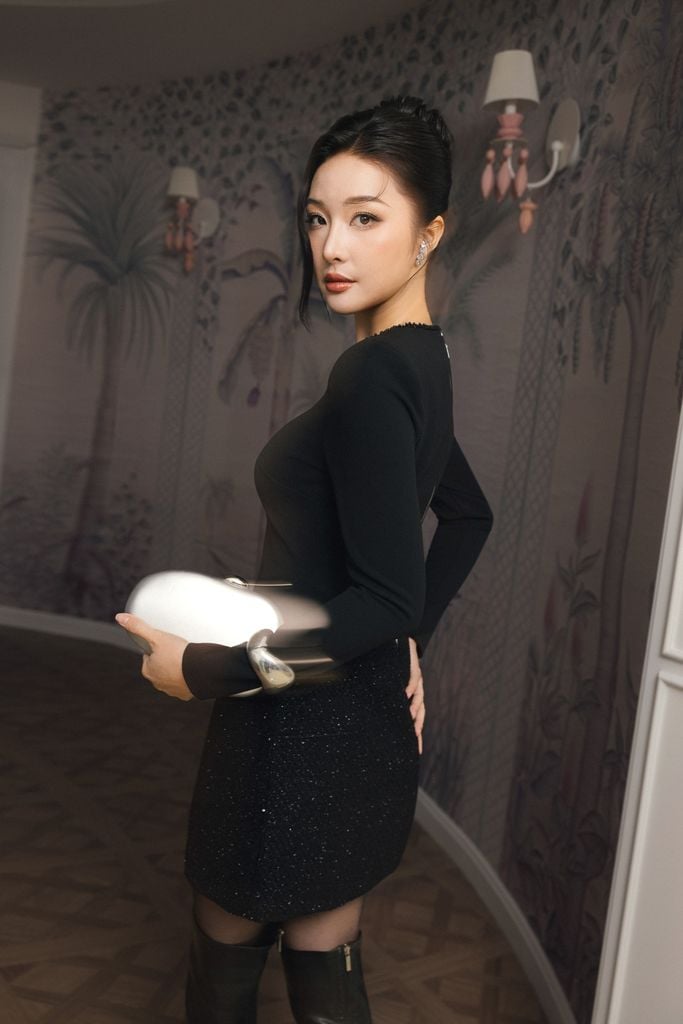 FDP93643 - Đầm dạo phố vải cotton dáng ôm cổ tròn tay dài thân váy phối dạ tweed thời trang khoá thân sau - PANTIO