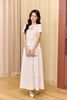 FDP93702 - Đầm dạo phố vải len dáng A cổ tròn tay cộc ngực áo cut tạo kiểu - JAN.