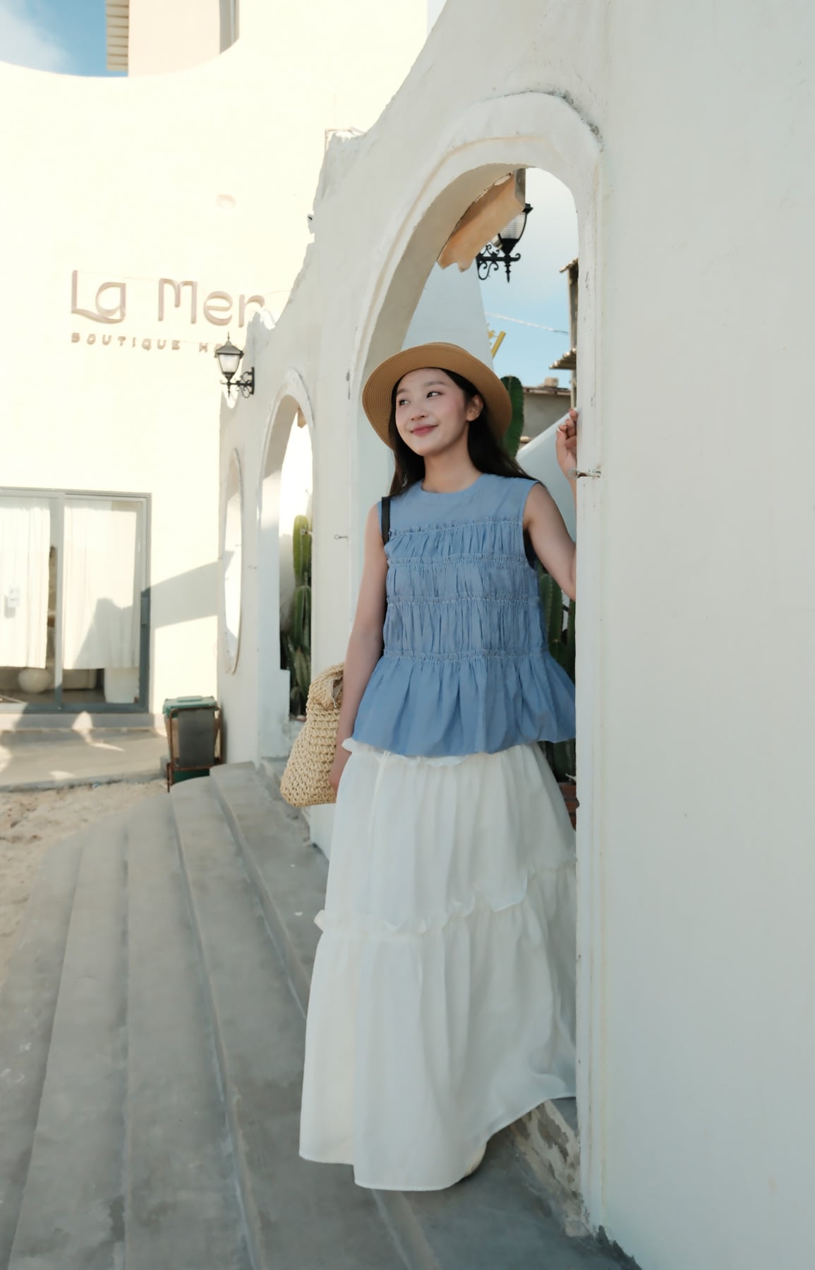 FJD31366 - Chân váy dài vải tơ dáng suông cạp chun co giãn thân váy phối viền bèo tạo kiểu - JAN.