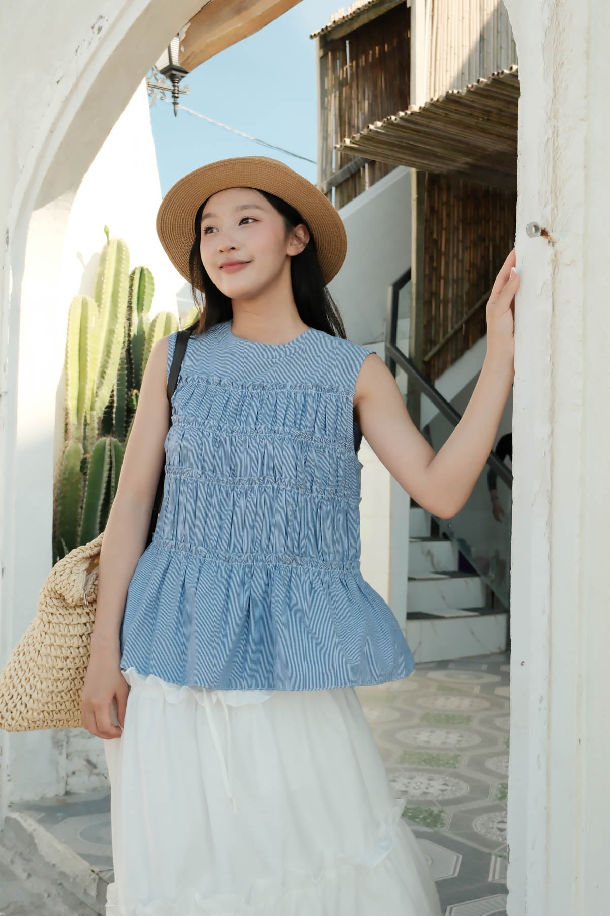 FJD31366 - Chân váy dài vải tơ dáng suông cạp chun co giãn thân váy phối viền bèo tạo kiểu - JAN.