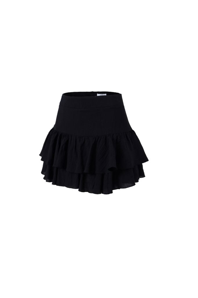 FJN3721 - Chân váy ngắn vải tơ hai tầng tạo kiểu khoá thân sau - JAN.