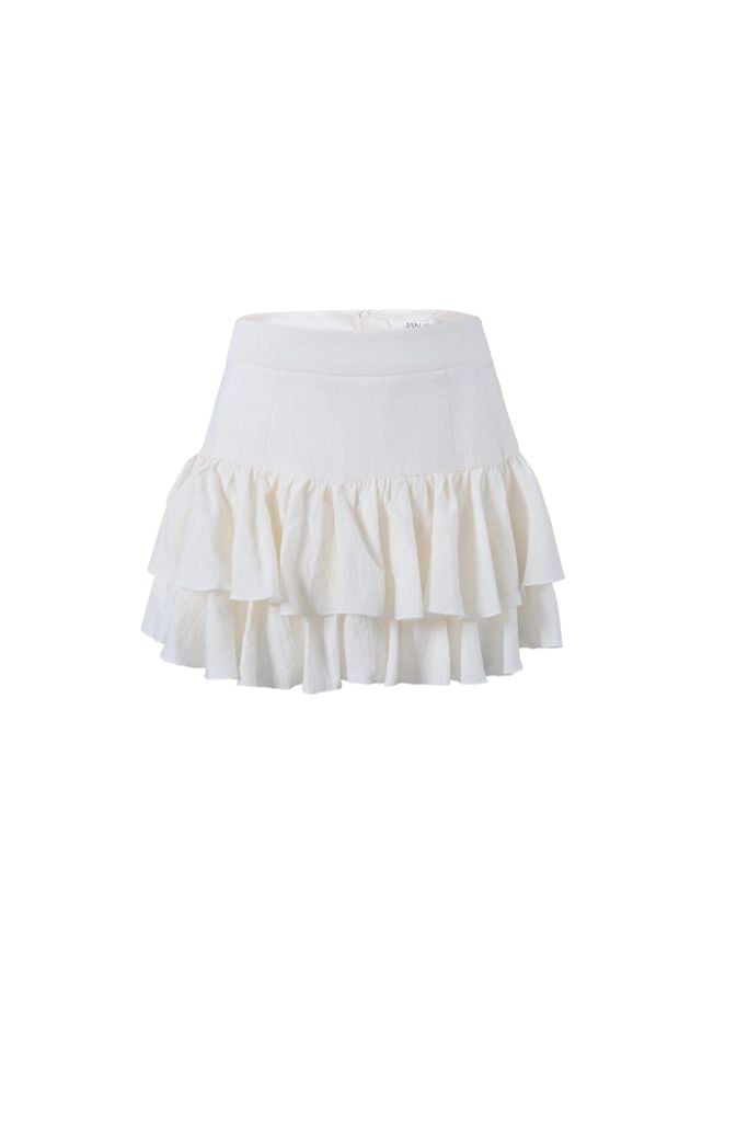 FJN3721 - Chân váy ngắn vải tơ hai tầng tạo kiểu khoá thân sau - JAN.