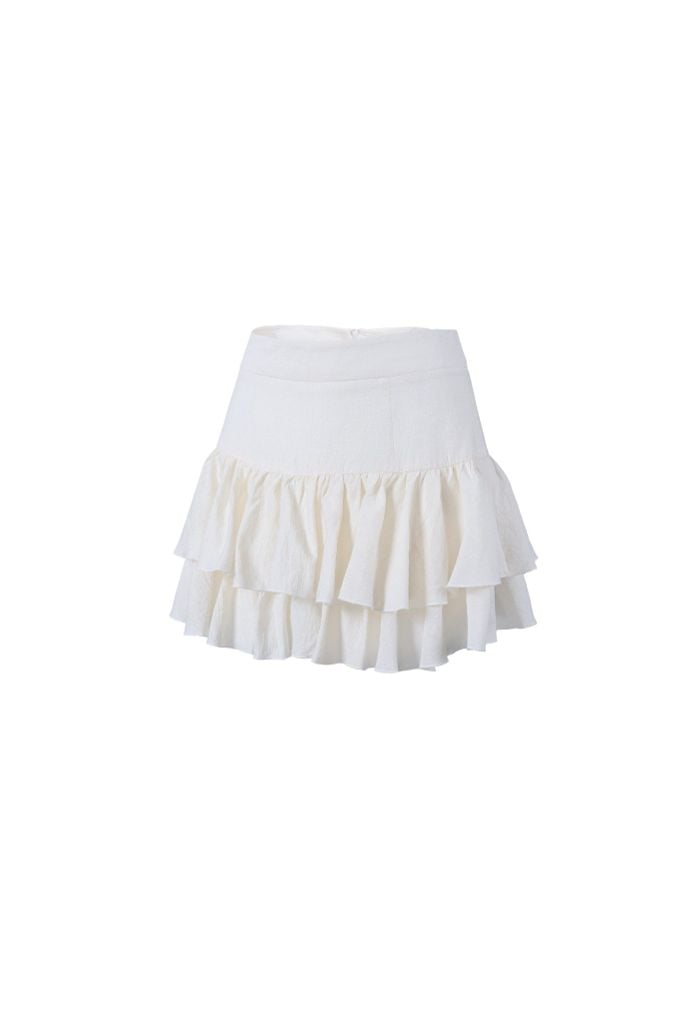 FJN3721 - Chân váy ngắn vải tơ hai tầng tạo kiểu khoá thân sau - JAN.