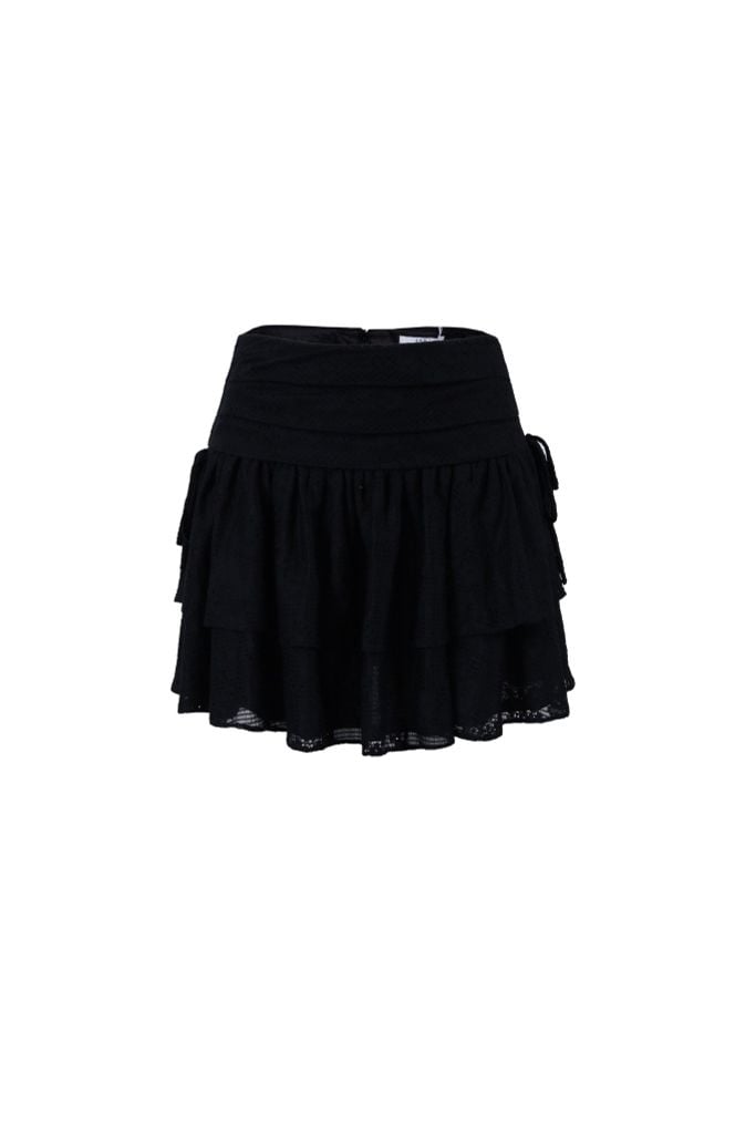 FJN3725 - Chân váy ngắn vải ren lưới hai tầng eo xếp nhún tạo kiểu - JAN.