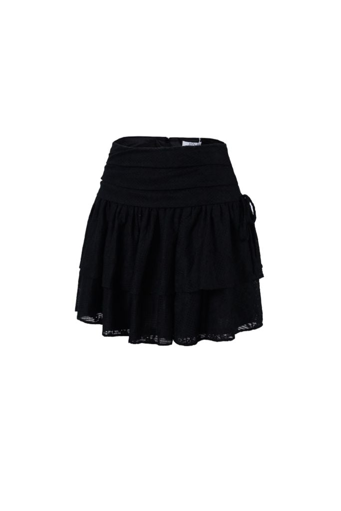 FJN3725 - Chân váy ngắn vải ren lưới hai tầng eo xếp nhún tạo kiểu - JAN.