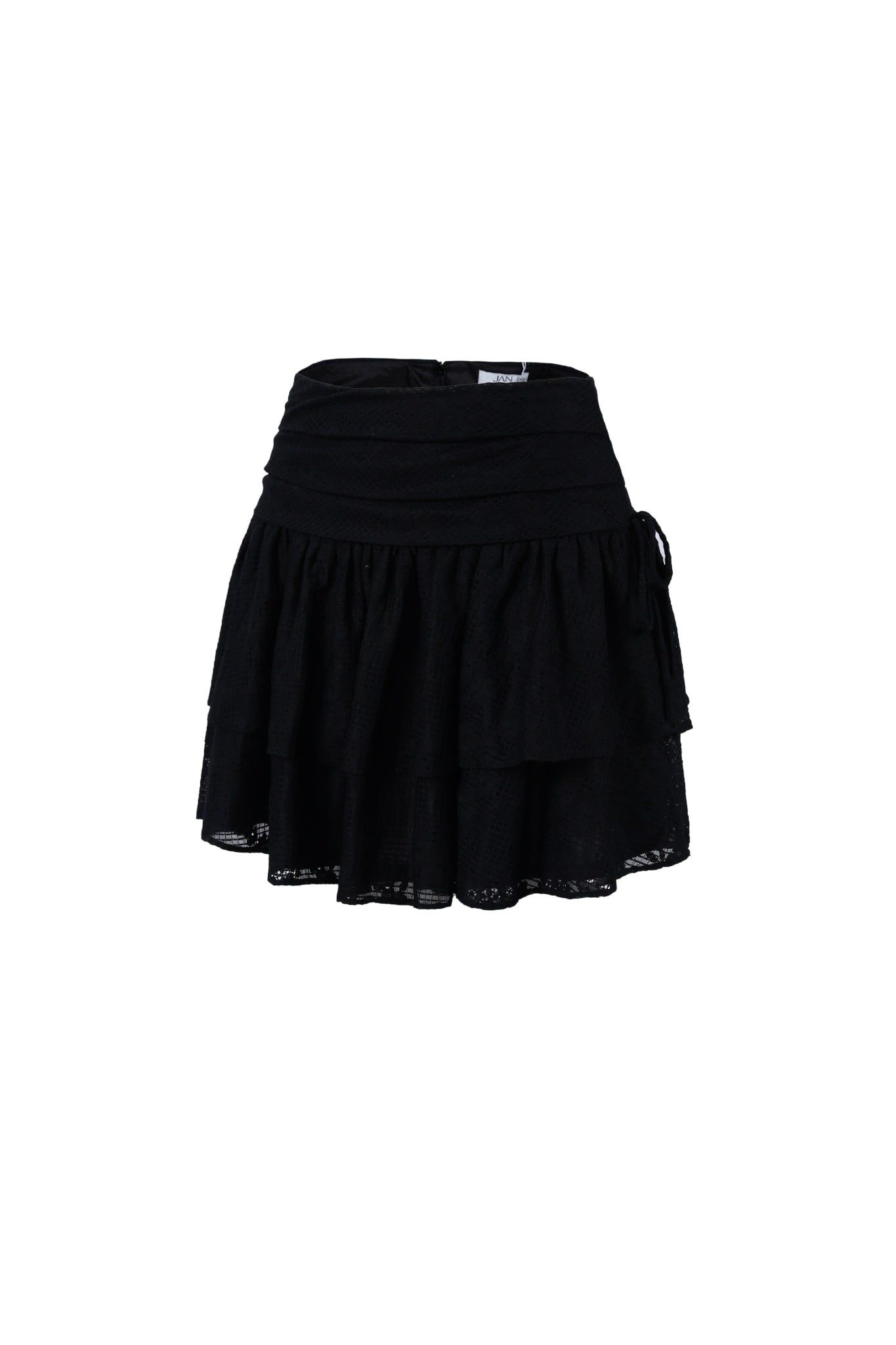 FJN3725 - Chân váy ngắn vải ren lưới hai tầng eo xếp nhún tạo kiểu - JAN.