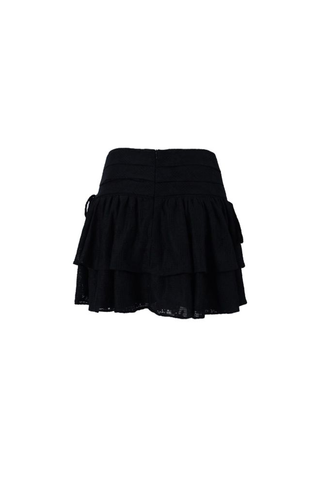 FJN3725 - Chân váy ngắn vải ren lưới hai tầng eo xếp nhún tạo kiểu - JAN.