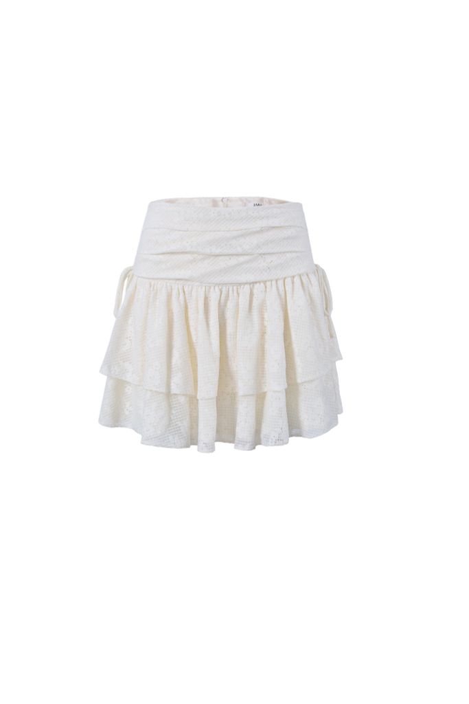 FJN3725 - Chân váy ngắn vải ren lưới hai tầng eo xếp nhún tạo kiểu - JAN.