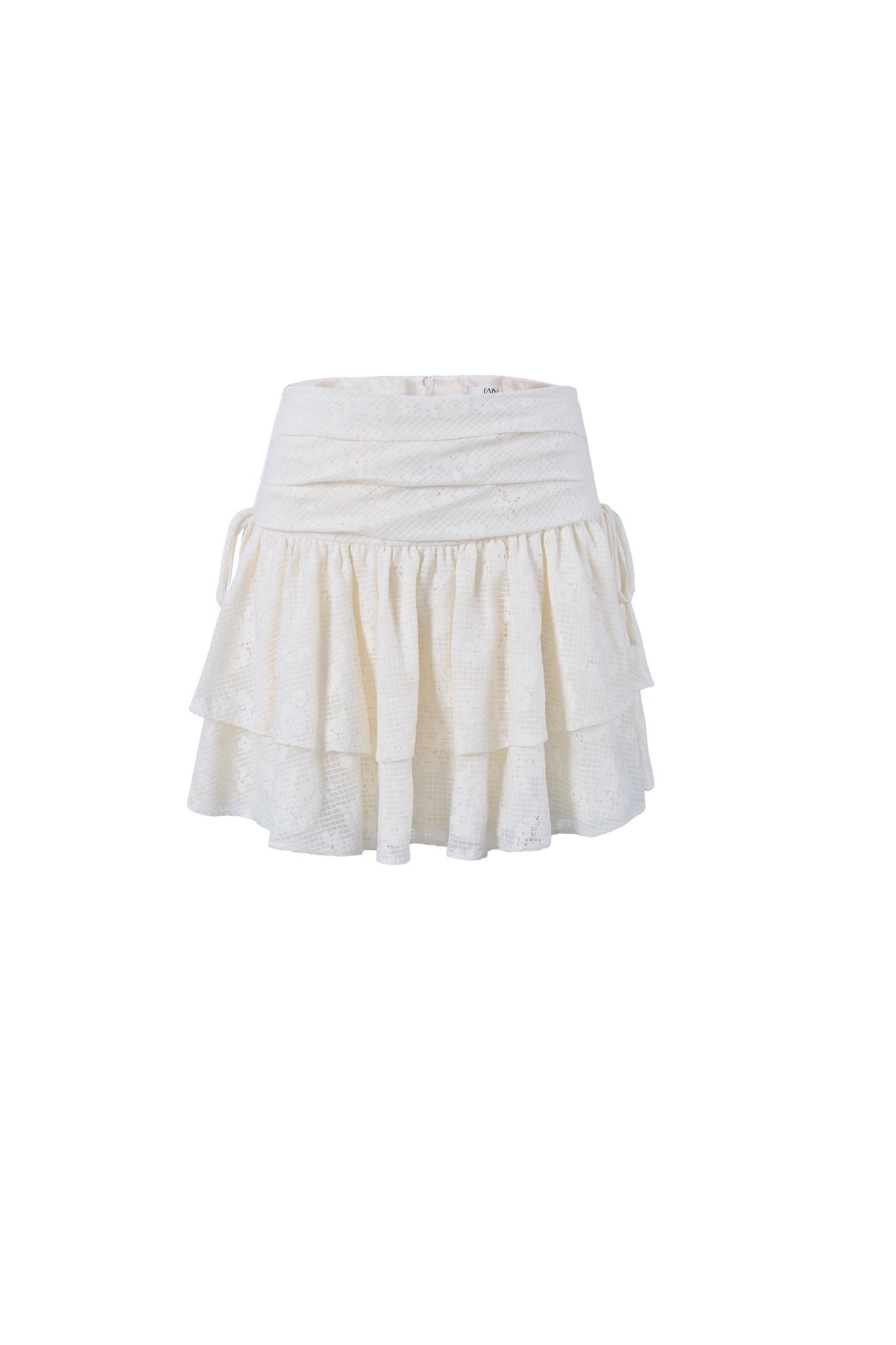 FJN3725 - Chân váy ngắn vải ren lưới hai tầng eo xếp nhún tạo kiểu - JAN.