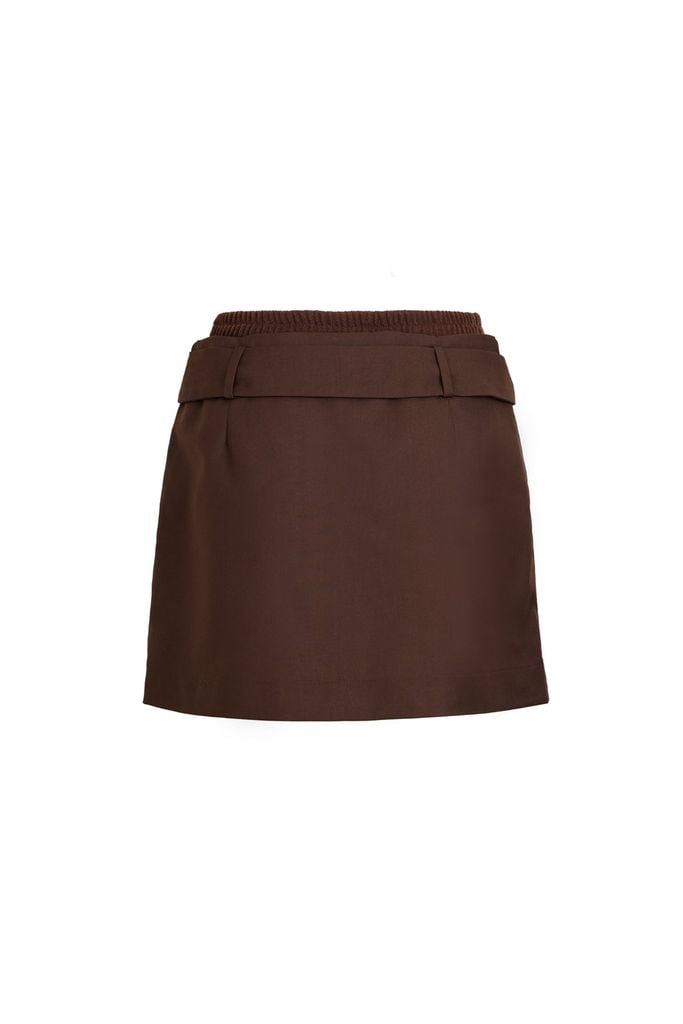 FJN5734 - Chân váy ngắn dạo phố vải kaki dáng chữ A cạp chun có đai lưng tạo kiểu - JAN.