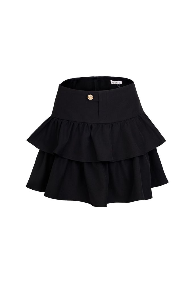 FJN9746 - Chân váy ngắn vải thô đũi dáng xòe hai tầng thời trang cạp đính khuy đá tạo kiểu - JAN.
