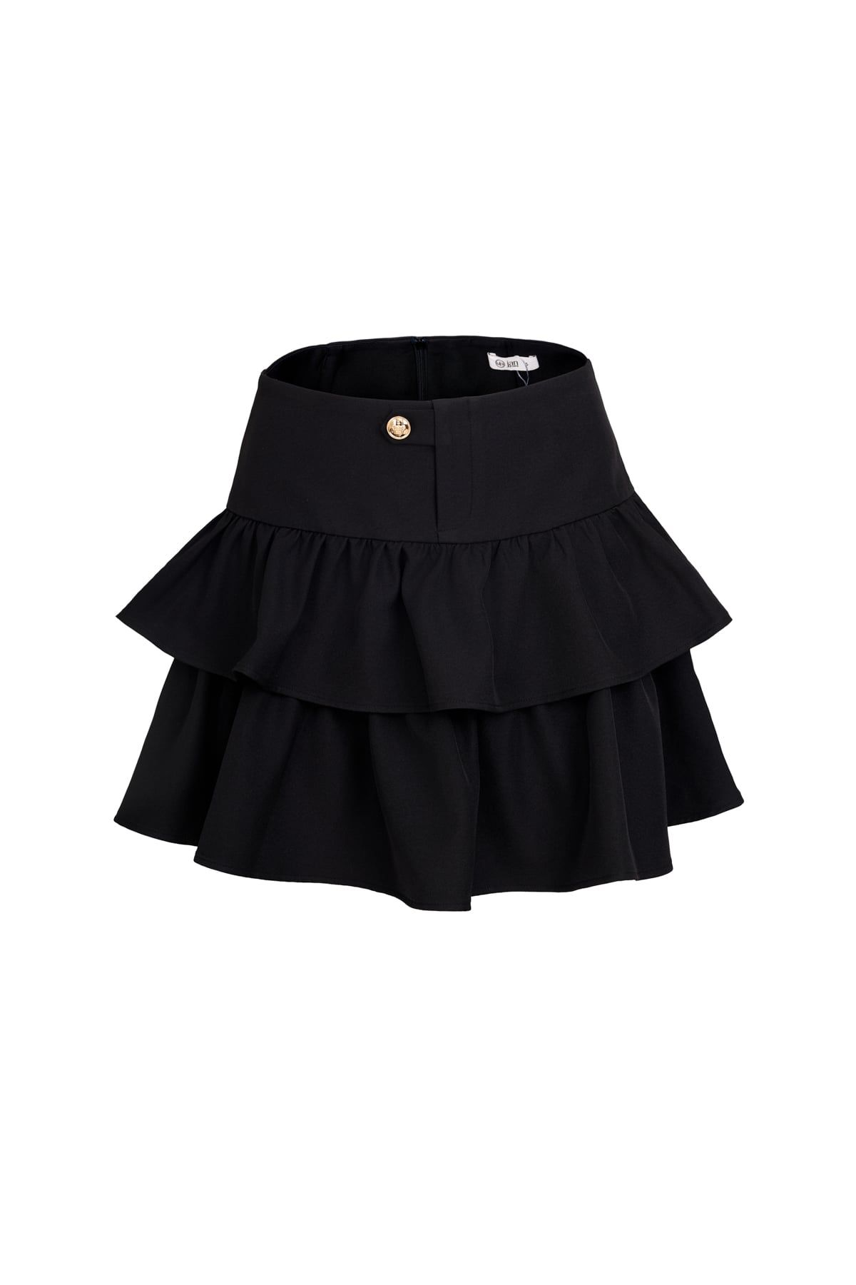 FJN9746 - Chân váy ngắn vải thô đũi dáng xòe hai tầng thời trang cạp đính khuy đá tạo kiểu - JAN.