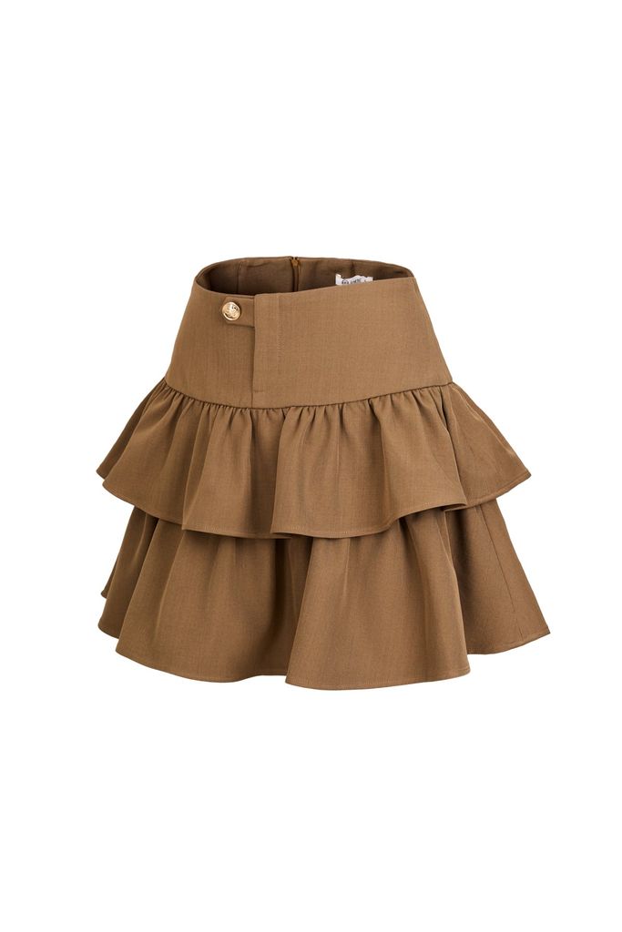 FJN9746 - Chân váy ngắn vải thô đũi dáng xòe hai tầng thời trang cạp đính khuy đá tạo kiểu - JAN.