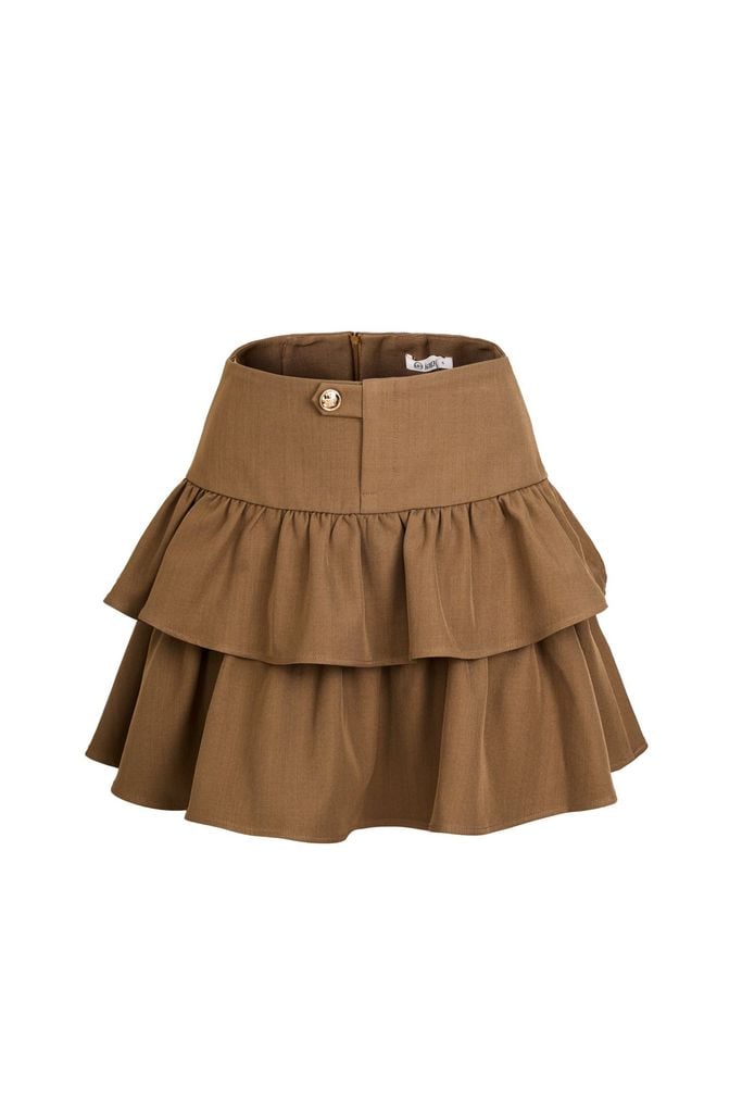 FJN9746 - Chân váy ngắn vải thô đũi dáng xòe hai tầng thời trang cạp đính khuy đá tạo kiểu - JAN.