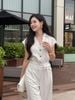FJS1185 - Jumpsuit công sở vải thô kẻ dáng ôm cổ hai ve vai chờm lưng chun co giãn phối dây đai thắt eo tạo kiểu - tỷ lệ kèo 8899
