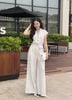 FJS1185 - Jumpsuit công sở vải thô kẻ dáng ôm cổ hai ve vai chờm lưng chun co giãn phối dây đai thắt eo tạo kiểu - tỷ lệ kèo 8899