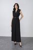 FJS3190 - Jumpsuit công sở vải tuytsi dáng ôm cổ xẻ V tay chờm có đệm vai quần ống rộng khoá thân sau kèm dây lưng tạo kiểu - PANTIO