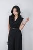 FJS3190 - Jumpsuit công sở vải tuytsi dáng ôm cổ xẻ V tay chờm có đệm vai quần ống rộng khoá thân sau kèm dây lưng tạo kiểu - PANTIO