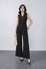 FJS3191 - Jumpsuit công sở vải thô dáng ôm cổ xẻ V không tay eo phối dây lưng co giãn tạo kiểu quần ống đứng khoá thân sau - PANTIO