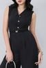FJS3191 - Jumpsuit công sở vải thô dáng ôm cổ xẻ V không tay eo phối dây lưng co giãn tạo kiểu quần ống đứng khoá thân sau - PANTIO