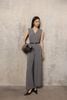 FJS3191 - Jumpsuit công sở vải thô dáng ôm cổ xẻ V không tay eo phối dây lưng co giãn tạo kiểu quần ống đứng khoá thân sau - PANTIO