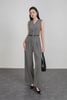 FJS3191 - Jumpsuit công sở vải thô dáng ôm cổ xẻ V không tay eo phối dây lưng co giãn tạo kiểu quần ống đứng khoá thân sau - PANTIO
