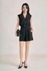 FJS5196 - Jumsuit dạo phố vải thô đũi dáng ngắn cổ xẻ V tay chờm eo bo chun ôm tạo kiểu - PANTIO