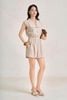 FJS5196 - Jumsuit dạo phố vải thô đũi dáng ngắn cổ xẻ V tay chờm eo bo chun ôm tạo kiểu - PANTIO
