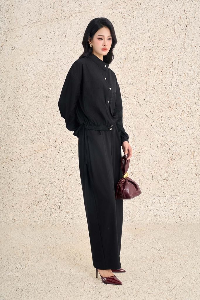 FQD71212 - Quần dài dạo phố vải thô mỏng dáng suông ống rộng cạp chun phối dây thắt tạo kiểu - PANTIO