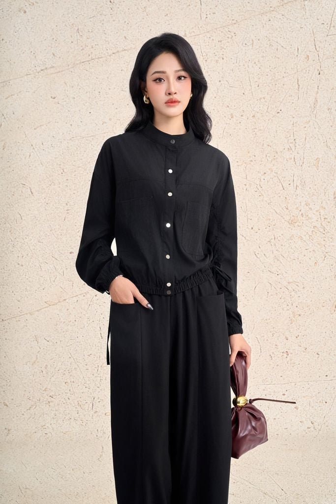 FQD71212 - Quần dài dạo phố vải thô mỏng dáng suông ống rộng cạp chun phối dây thắt tạo kiểu - PANTIO