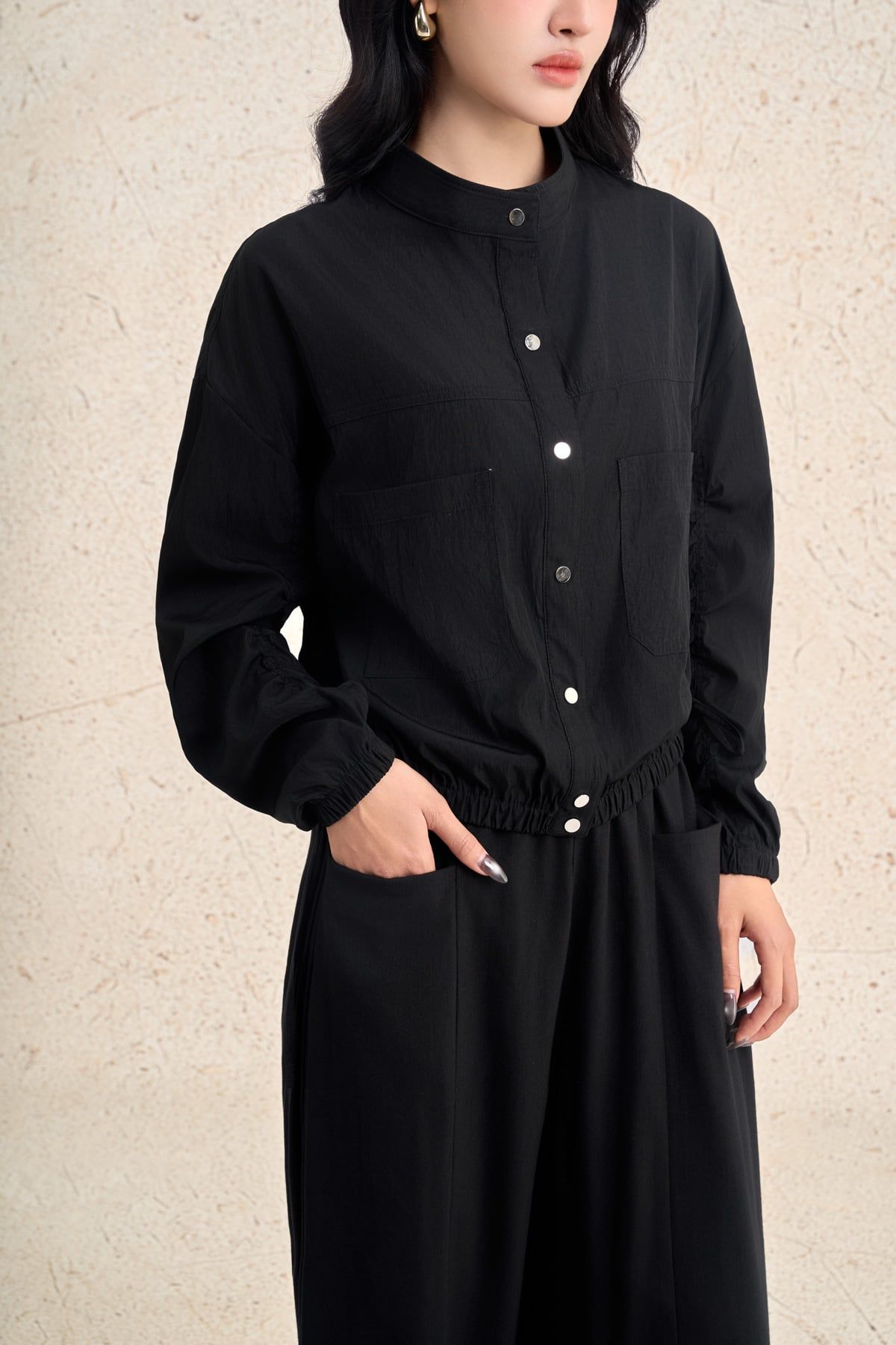 FQD71212 - Quần dài dạo phố vải thô mỏng dáng suông ống rộng cạp chun phối dây thắt tạo kiểu - PANTIO