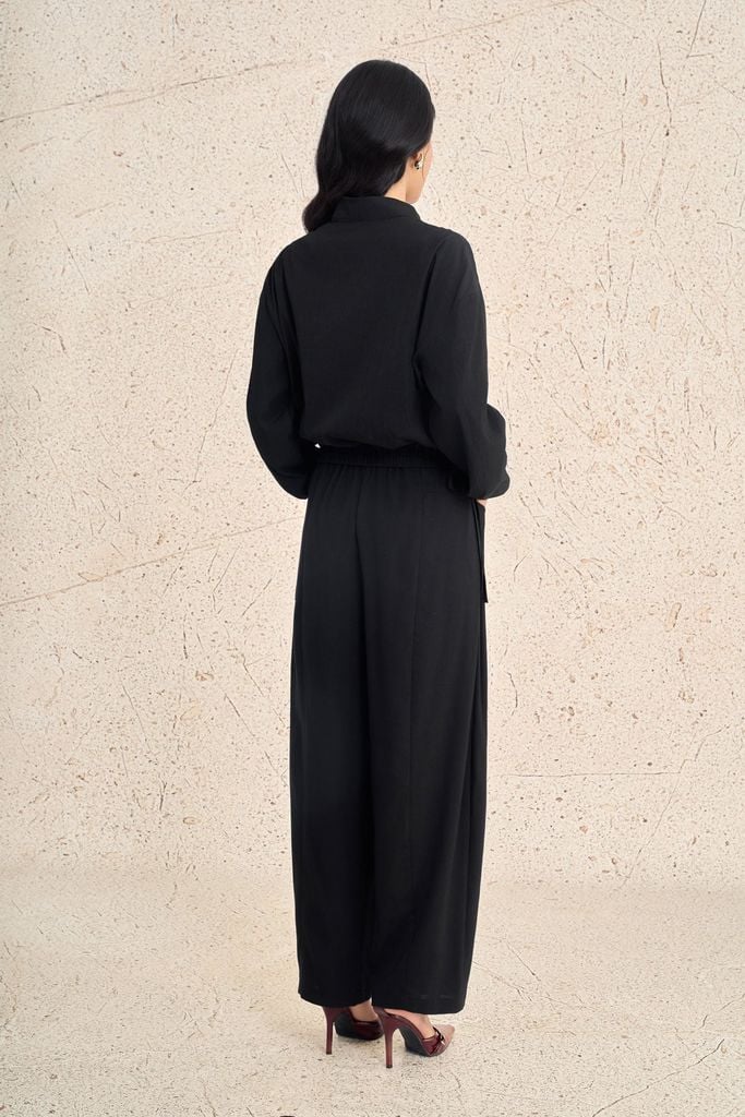 FQD71212 - Quần dài dạo phố vải thô mỏng dáng suông ống rộng cạp chun phối dây thắt tạo kiểu - PANTIO