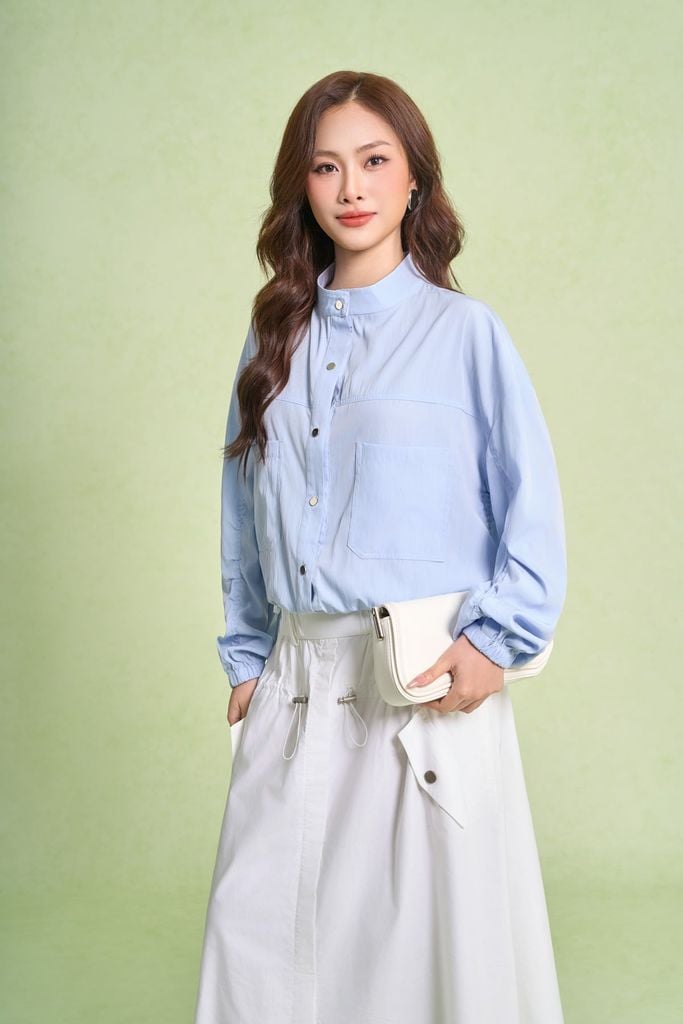 FJD51110 - Chân váy dạo phố vải thô kate dáng A có lót vải habutai cạp chun phối đai trang trí thân rút nhún phối túi bên hông tạo kiểu - PANTIO