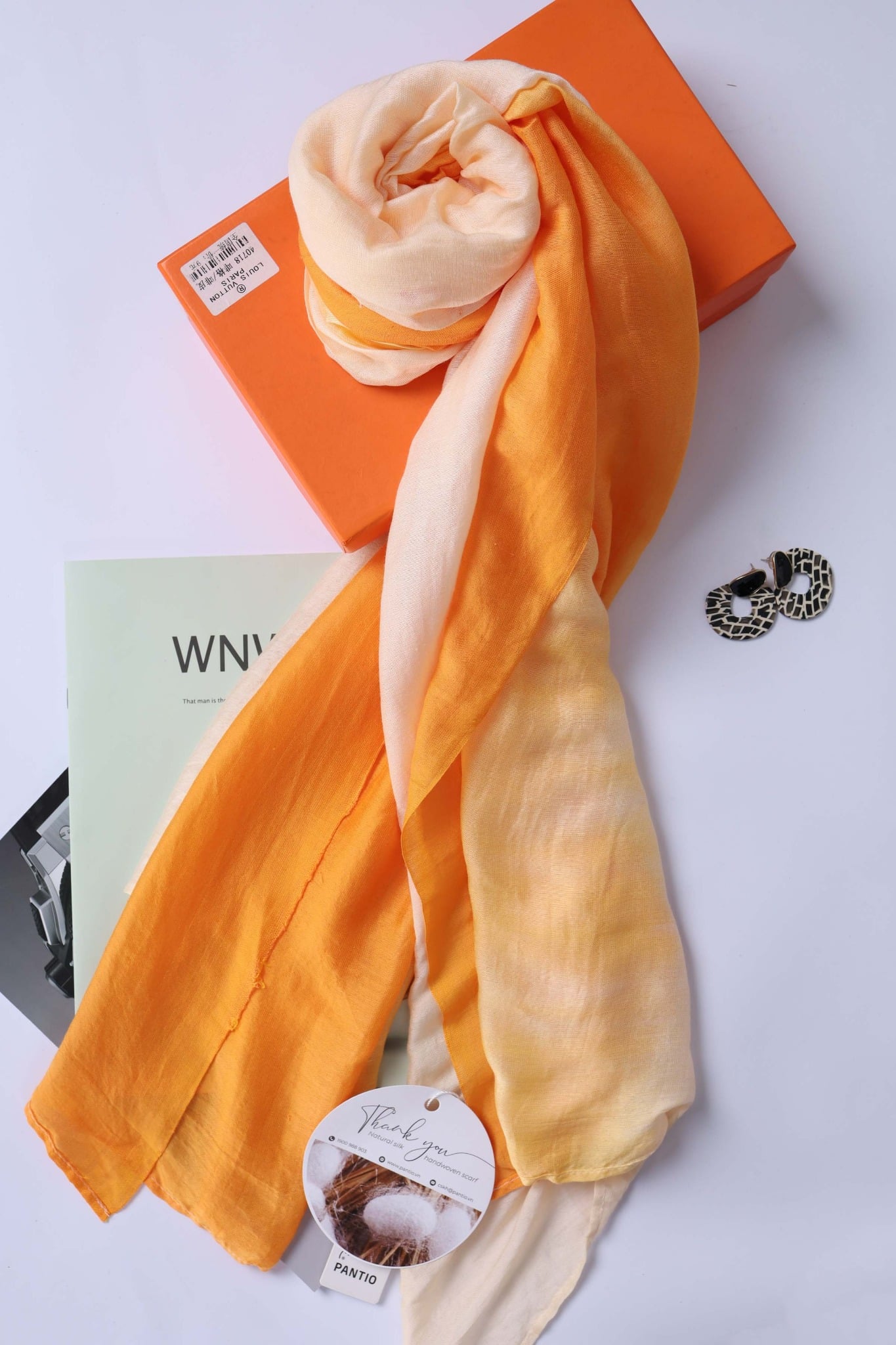 FKO129 - Khăn thời trang cao cấp dáng dài chất liệu tơ tằm màu ombre - PANTIO