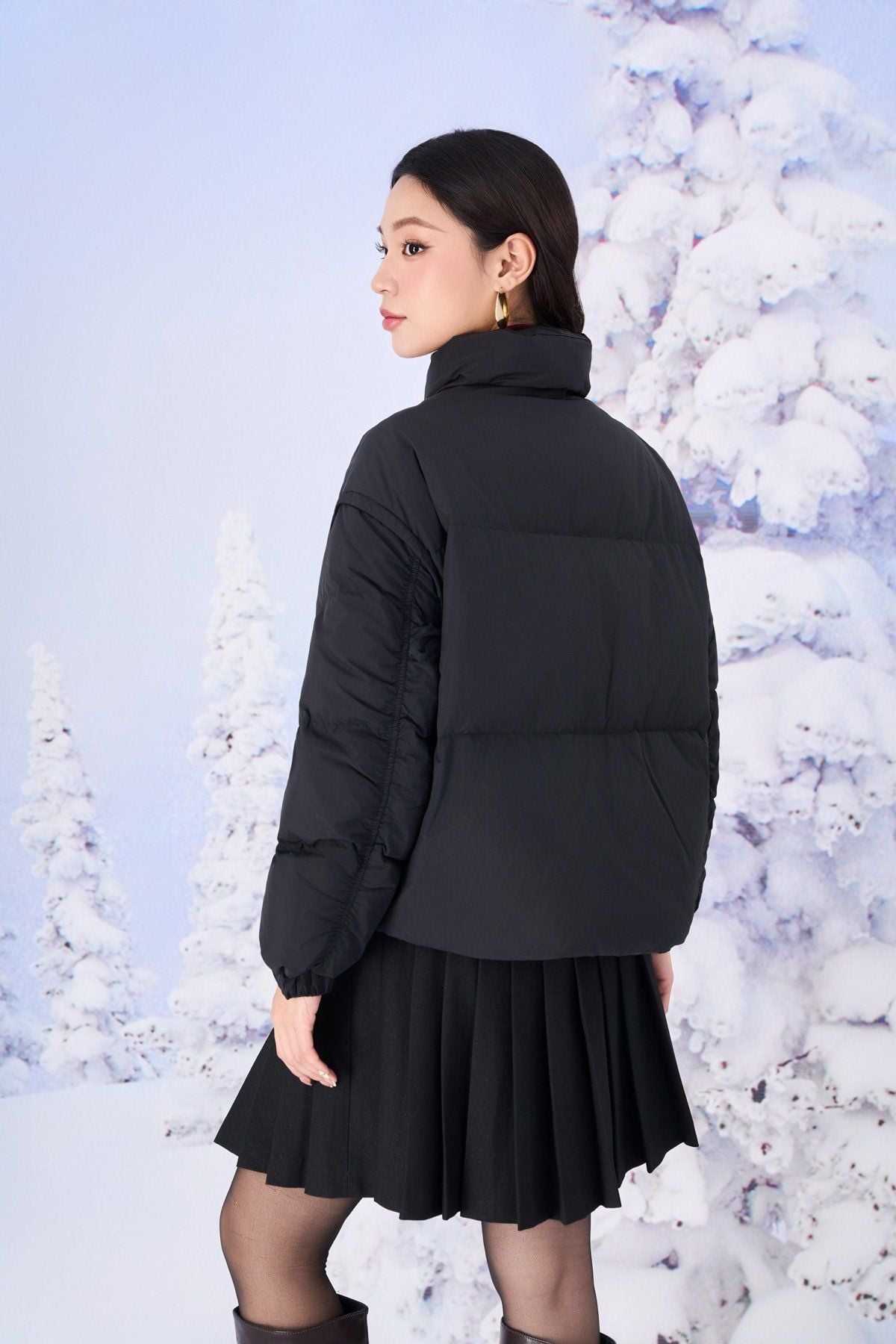 FMV079 - Áo khoác phao lông vũ cao cấp dáng suông ngắn cổ đứng cao tay áo bo chun thân áo có túi thời trang - PANTIO