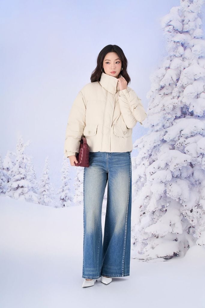 FMV079 - Áo khoác phao lông vũ cao cấp dáng suông ngắn cổ đứng cao tay áo bo chun thân áo có túi thời trang - PANTIO