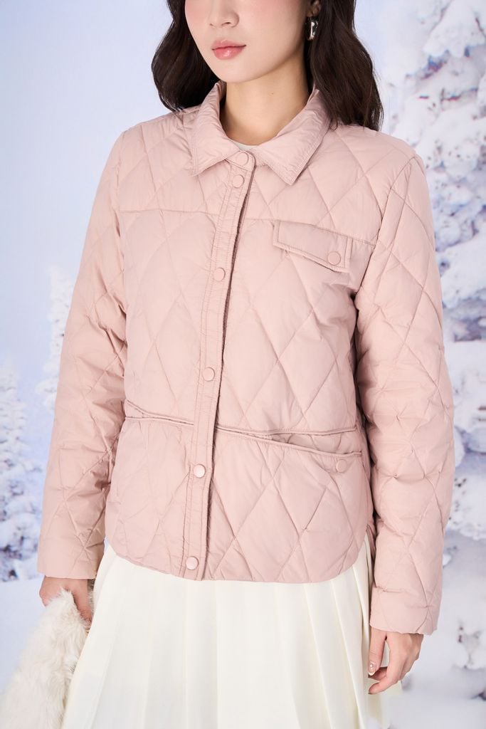 FMV081 - Áo khoác phao lông vũ cao cấp dáng suông cổ bẻ thân áo hoạ tiết quả trám thời trang - PANTIO