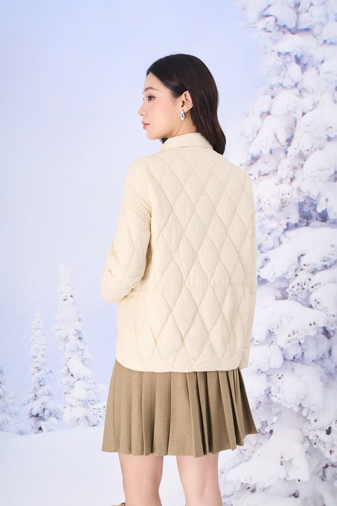 FMV081 - Áo khoác phao lông vũ cao cấp dáng suông cổ bẻ thân áo hoạ tiết quả trám thời trang - PANTIO