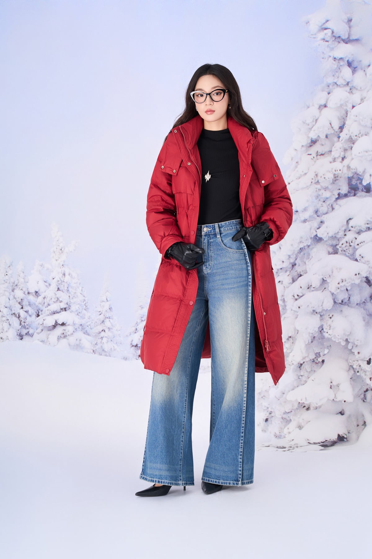 FMV085 - Áo khoác phao lông vũ dáng dài cổ cao có mũ eo phối dây rút thời trang - PANTIO