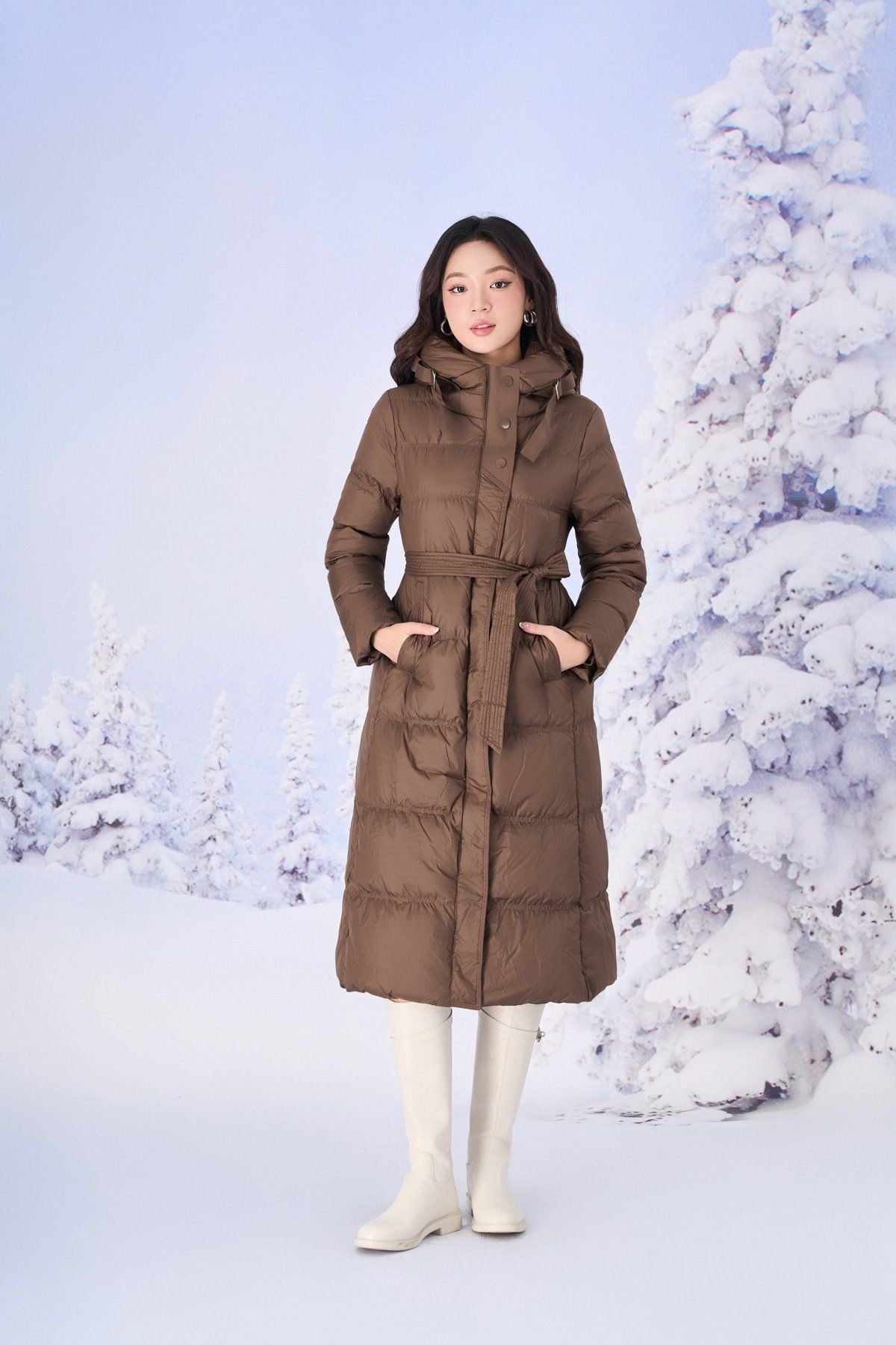 FMV086 - Áo khoác phao lông vũ cao cấp dáng dài ôm nhẹ cổ đứng cao phối mũ thời trang - PANTIO