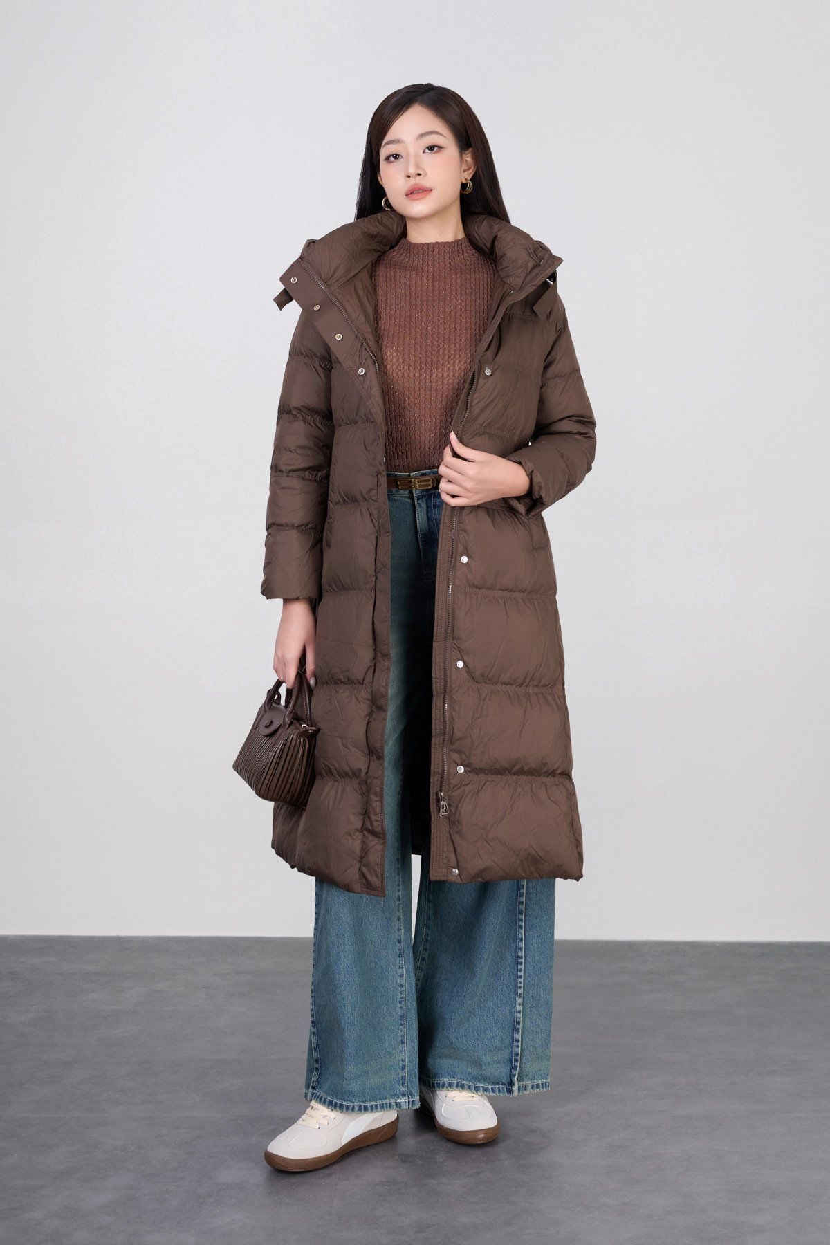 FMV086 - Áo khoác phao lông vũ cao cấp dáng dài ôm nhẹ cổ đứng cao phối mũ thời trang - PANTIO