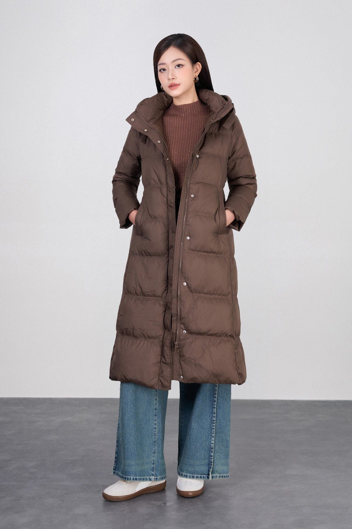 FMV086 - Áo khoác phao lông vũ cao cấp dáng dài ôm nhẹ cổ đứng cao phối mũ thời trang - PANTIO