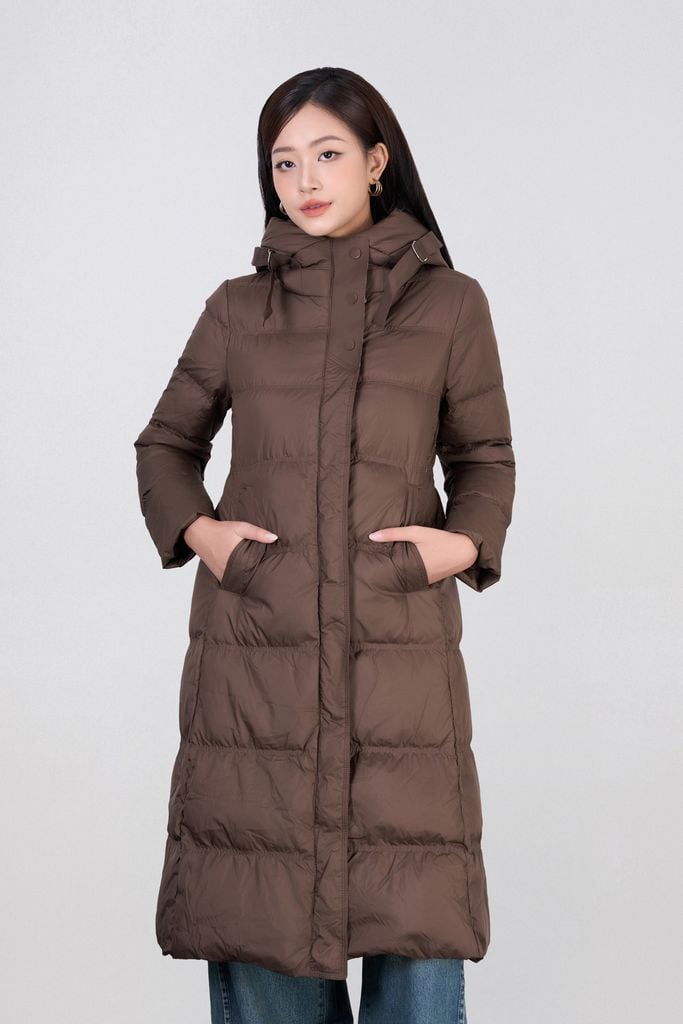 FMV086 - Áo khoác phao lông vũ cao cấp dáng dài ôm nhẹ cổ đứng cao phối mũ thời trang - PANTIO