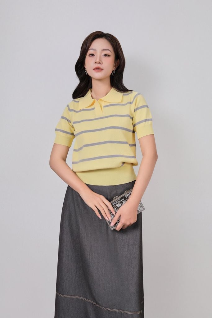 FJD33450 - Chân váy dài vải demin dáng A cạp sau phối chun gấu váy có hoạ tiết đường chỉ - PANTIO